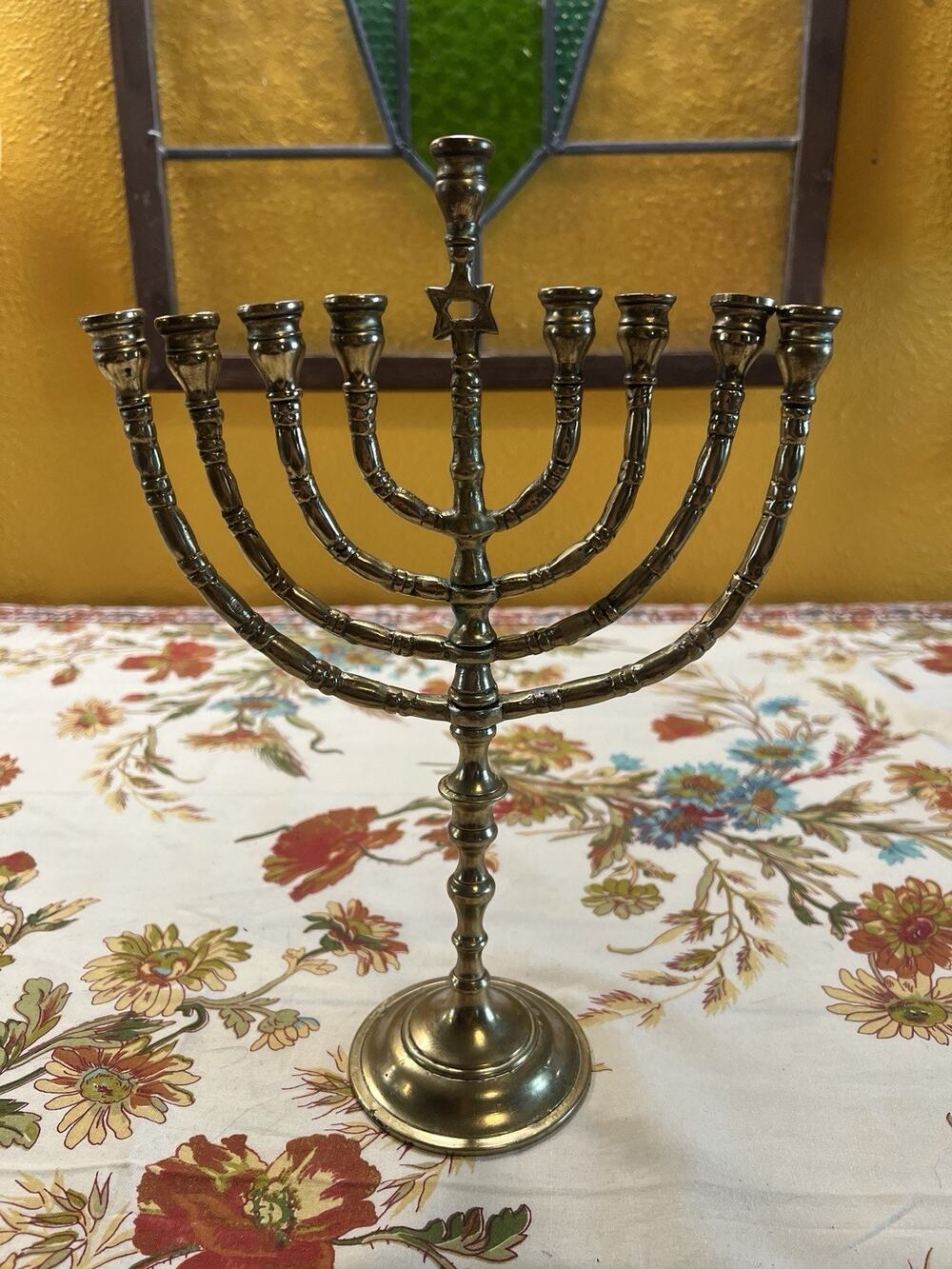 Vintage Menorah 9 Movable Branch Solid Brass 12 1/2" Tall 9" Wide